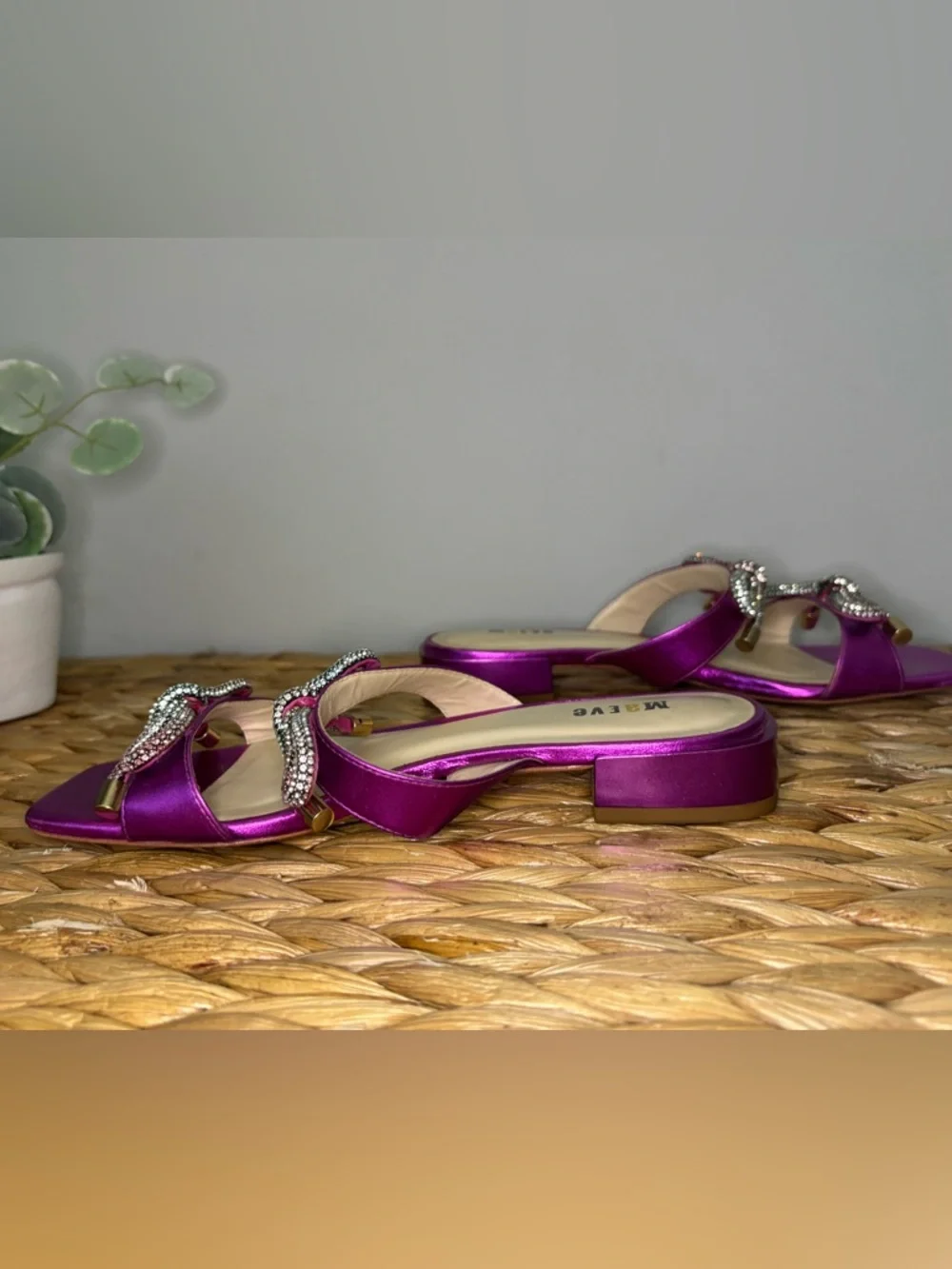 Maeve Anthropologie Magenta Satin Embellished Slide Sandals - Picture 10 of 15